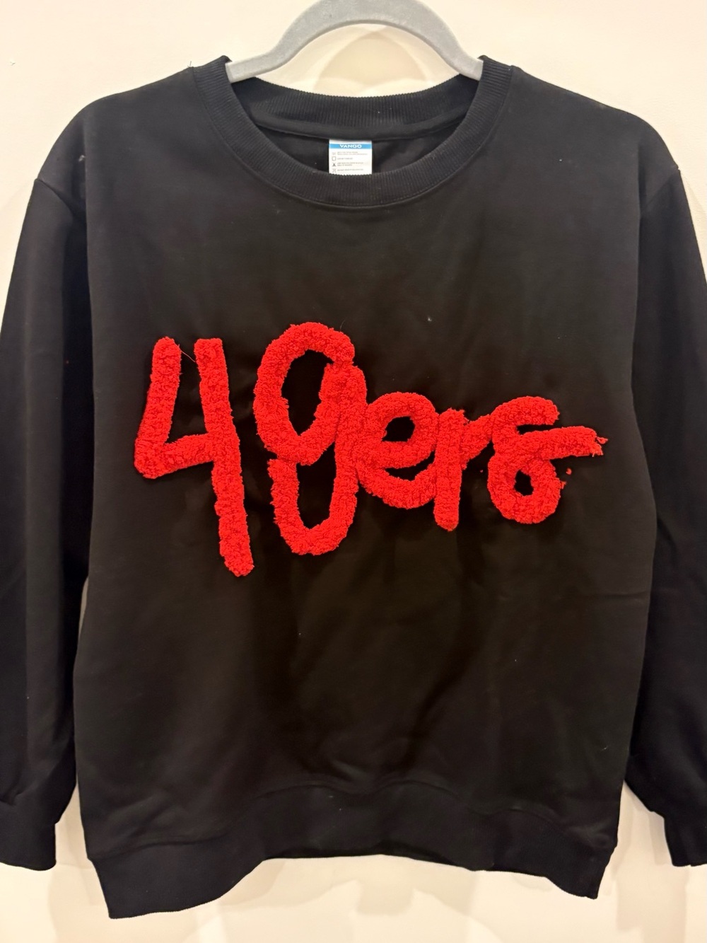 Black Crewneck Sweater with Red '49ers'
